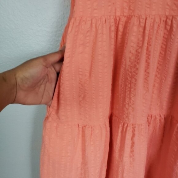 A NEW DAY Flutter Tiered Textured Babydoll Dress Sz M Peach Flowy Oversized - Picture 6 of 8